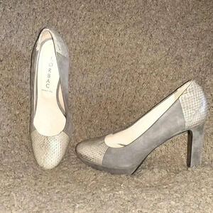 Vintage-Classic-LORBAC-Snakeskin & Suede Platform Pumps-Taupe-Sz 37-Near Mint